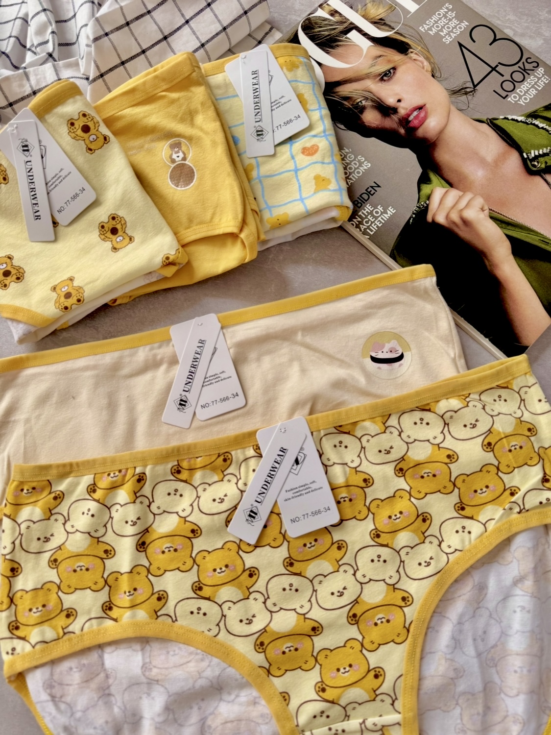 شوت زنانه  نخی عروسکی سایز3xl طرح خرس زرد🧸🌼