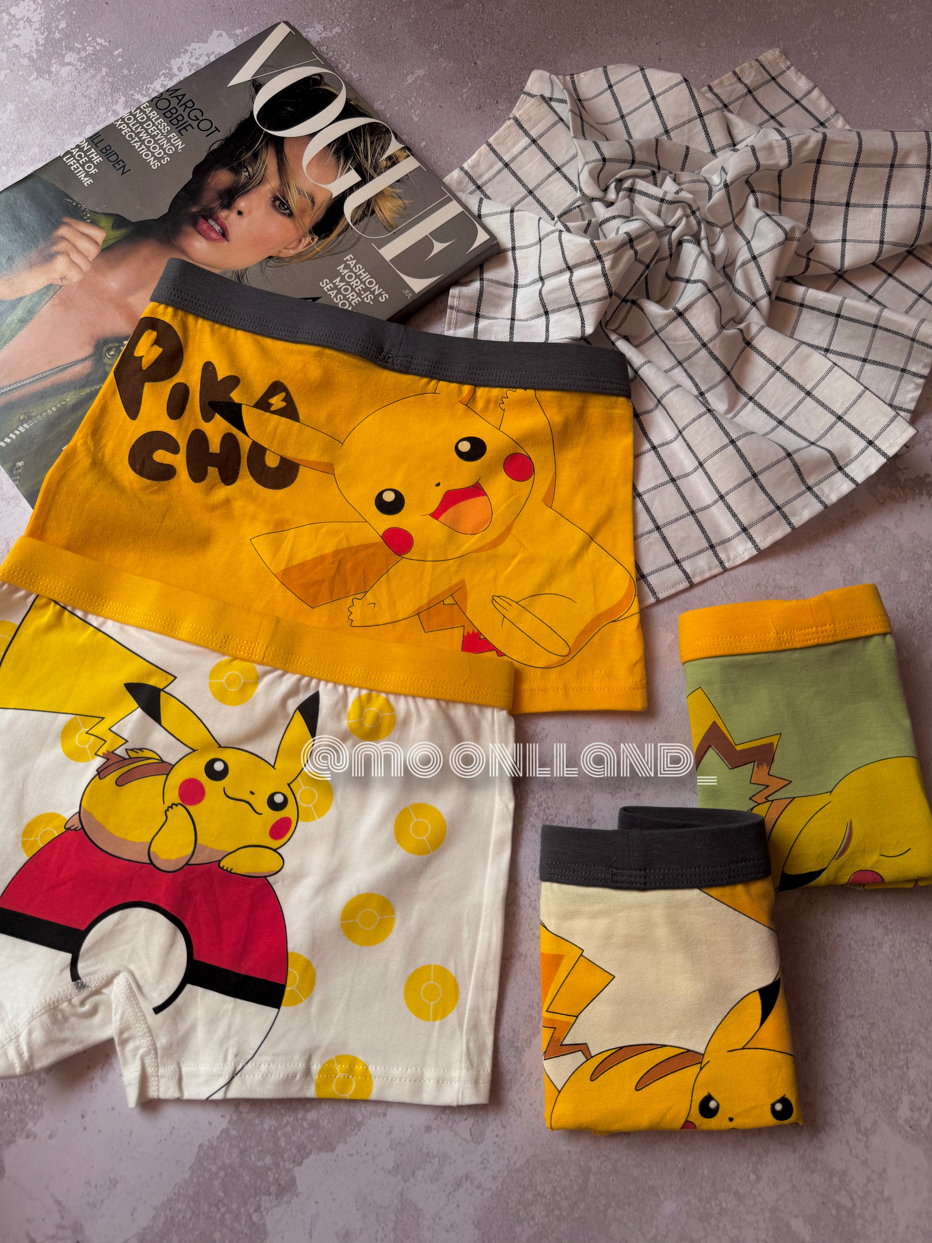 شورت پادار نخ پنبه پسرانه پک ۴ عددی پیکاچو pikachu⚡️