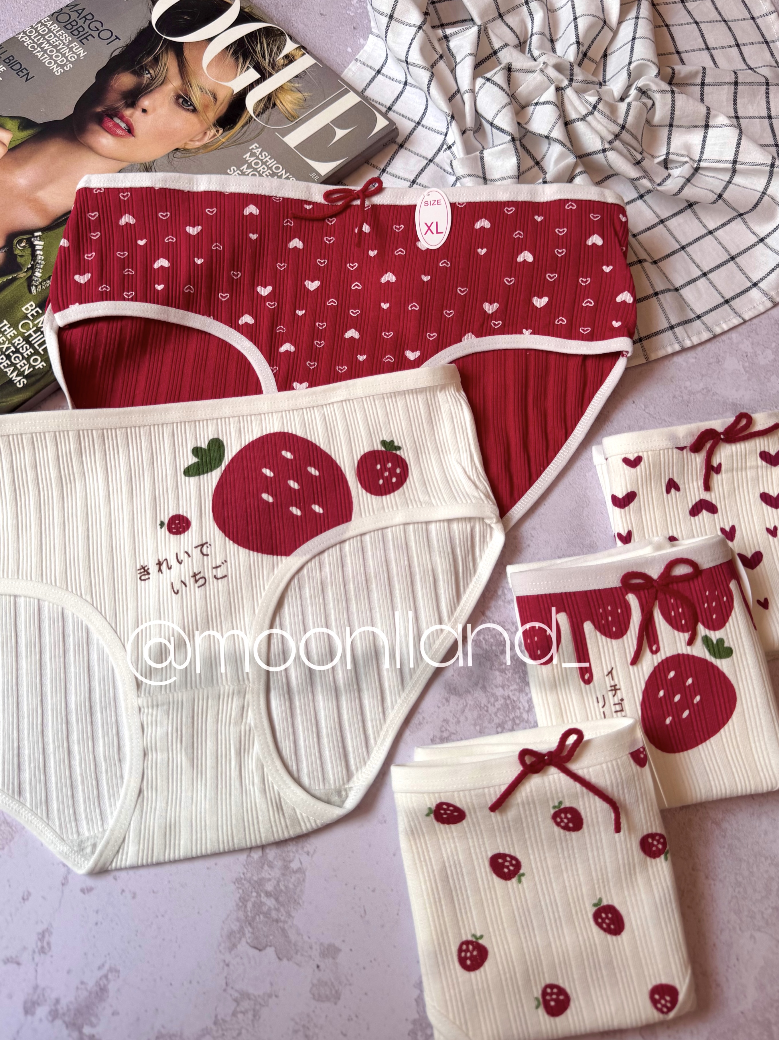شورت نخ پنبه عروسکی سایز Xl طرح توت فرنگی 🍓♥️